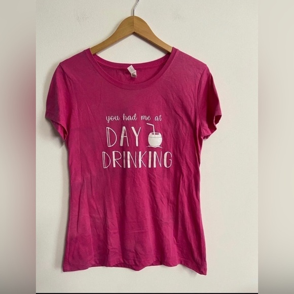 Day Drinking Bleached Women's XL Pink T Shirt Party College Cookout Humor Bleach - Picture 1 of 9